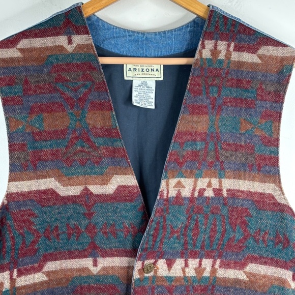 VTG 90s Arizona Jean Southwestern Denim Vest L Tapestry Western Aztec Boho Rodeo - Picture 2 of 8